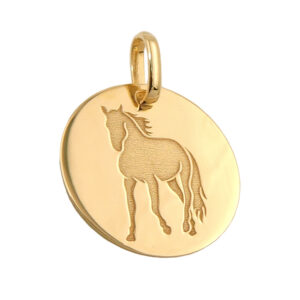 Anhänger, Pferd – Gold, glänzend, Gravur – 14mm