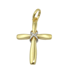 Anhänger, Kreuz – Gold, Bicolor, Glänzend – 20x14mm