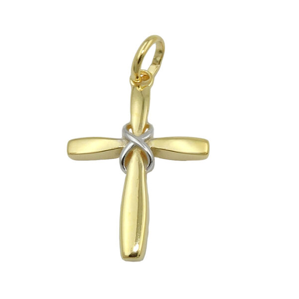 Anhänger, Kreuz – Gold, Bicolor, Glänzend – 20x14mm
