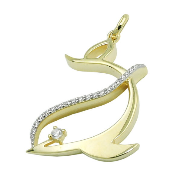 Anhänger, Delfin – Gold, Zirkonia, poliert – 25x20mm