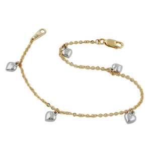 Armband, Ankerkette Herzen – Gold Bicolor, rhodiniert – 19cm