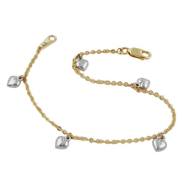 Armband, Ankerkette Herzen – Gold Bicolor, rhodiniert – 19cm