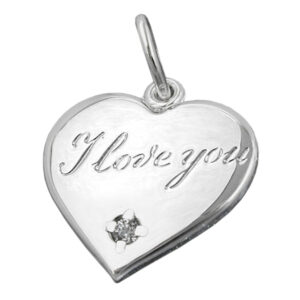 Anhänger, Herz – Silber, glänzend, Zirkonia – 16mm