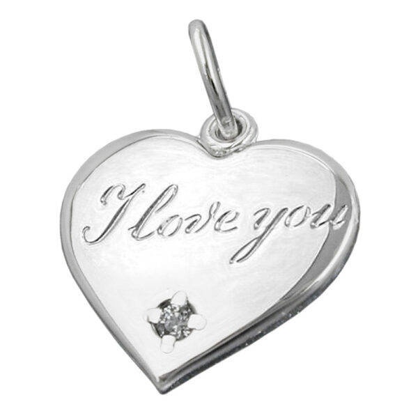 Anhänger, Herz – Silber, glänzend, Zirkonia – 16mm