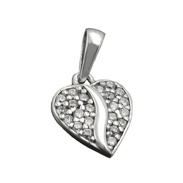 Anhänger, Herz – Silber, rhodiniert, Zirkonia – 10mm