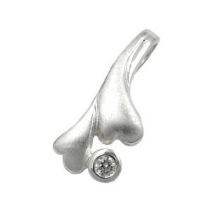 Anhänger, Herzen – Silber, mattiert, Zirkonia – 16x7mm