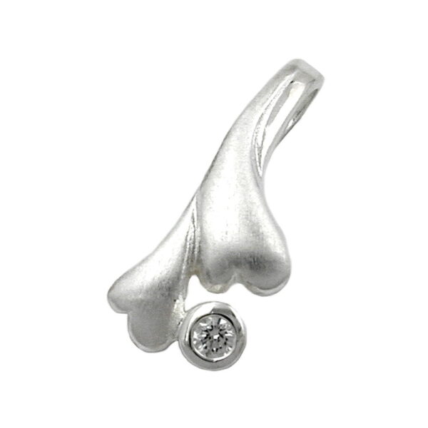 Anhänger, Herzen – Silber, mattiert, Zirkonia – 16x7mm