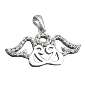 Anhänger, Engel – Silber, Zirkonia – 11x26mm