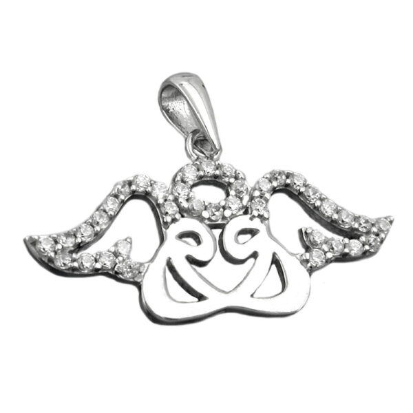 Anhänger, Engel – Silber, Zirkonia – 11x26mm