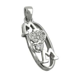 Anhänger, MOM Herz – Silber, Zirkonia, rhodiniert – 23x9mm