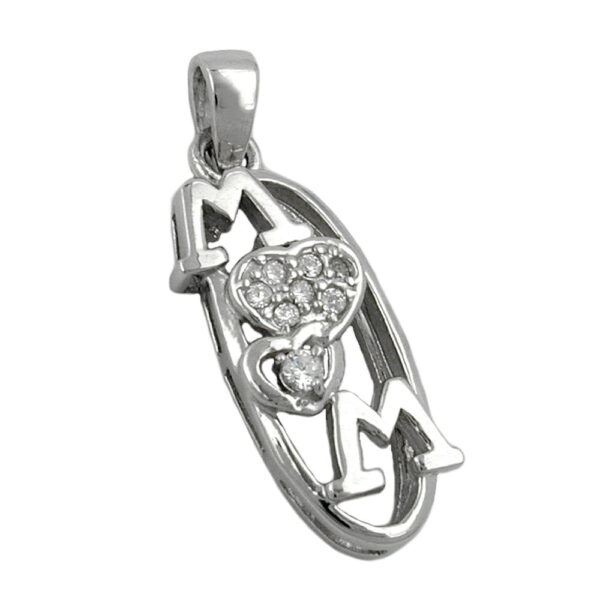 Anhänger, MOM Herz – Silber, Zirkonia, rhodiniert – 23x9mm