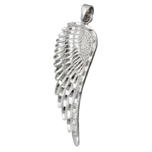 Anhänger, Flügel – Silber, rhodiniert, diamantiert – 37x12mm