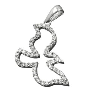 Anhänger, Vogel – Silber, rhodiniert, Zirkonia – 19x14mm