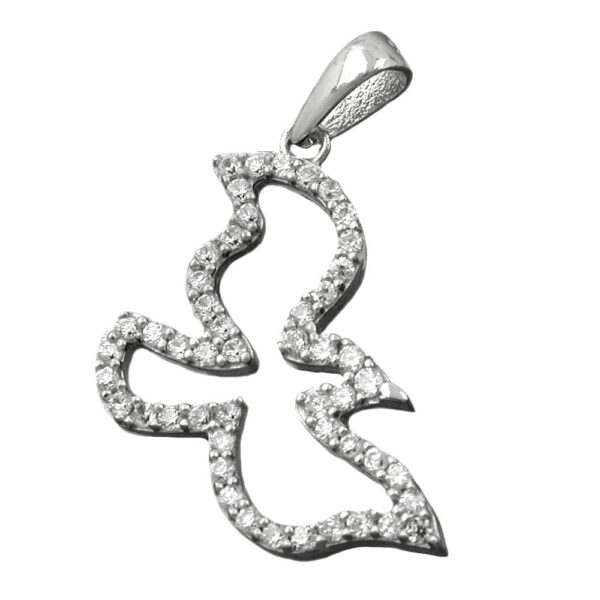 Anhänger, Vogel – Silber, rhodiniert, Zirkonia – 19x14mm