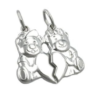 Anhänger, Bärchen mit Herz – Silber, Glänzend – 21x19mm