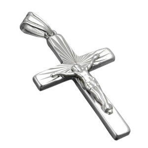 Anhänger, Kreuz mit Jesus – Silber, rhodiniert – 28x19mm