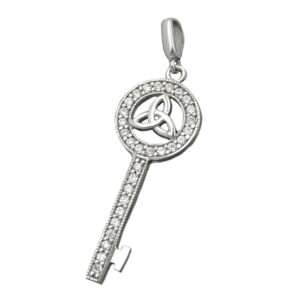 Anhänger, Schlüssel – Silber, Zirkonia, Triqueta – 27x11mm