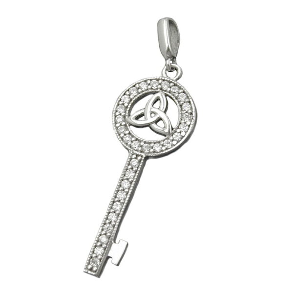 Anhänger, Schlüssel – Silber, Zirkonia, Triqueta – 27x11mm