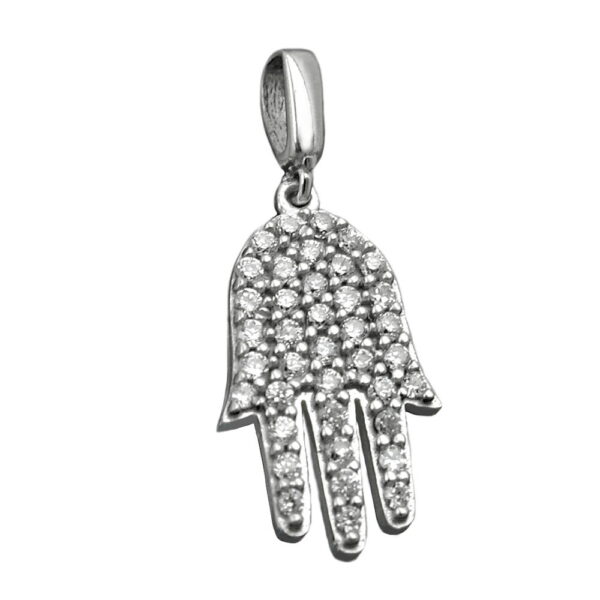 Anhänger, Hand – Silber, Zirkonia, rhodiniert – 15x10mm