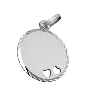 Anhänger, Rund mit Herzen – Silber, Matt-Diamantiert – 16mm