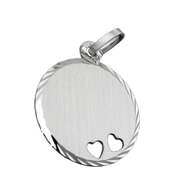 Anhänger, Rund mit Herzen – Silber, Matt-Diamantiert – 16mm