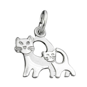 Anhänger, Katzenpaar – Silber, rhodiniert, matt-glänzend – 12x13mm