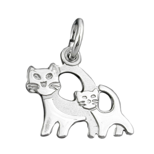 Anhänger, Katzenpaar – Silber, rhodiniert, matt-glänzend – 12x13mm