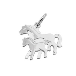 Anhänger, Pferd – Silber, rhodiniert, matt-glänzend – 13x14mm