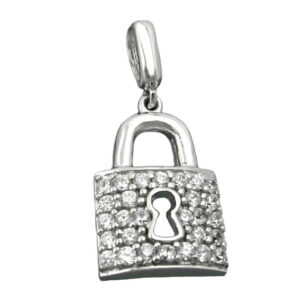 Anhänger, Türschloss – Silber, Zirkonia, rhodiniert – 13x10mm
