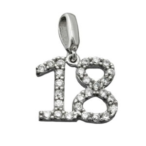 Anhänger, Zahl 18 – Silber, rhodiniert, Zirkonia – 10x11mm