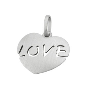 Anhänger, Herz – Silber, mattiert rhodiniert, LOVE – 18x20,5mm
