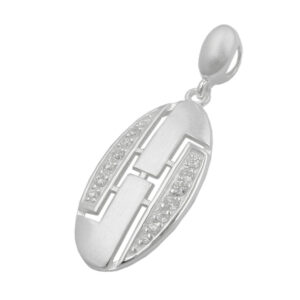 Anhänger, Oval – Silber, Mattiert, Zirkonia – 26x12mm