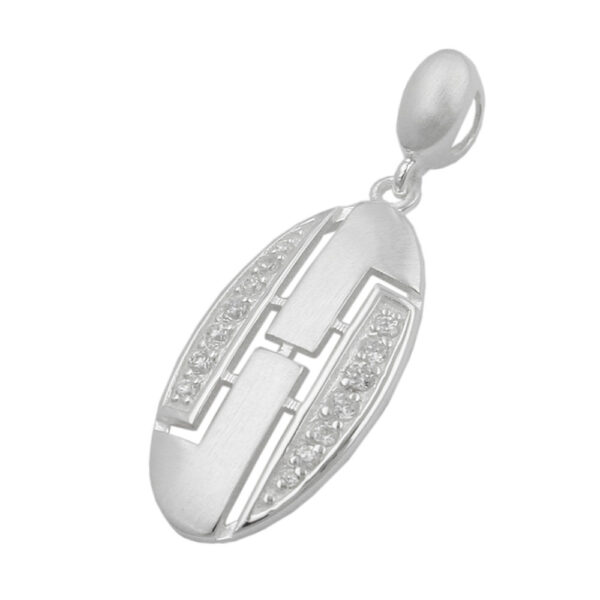Anhänger, Oval – Silber, Mattiert, Zirkonia – 26x12mm