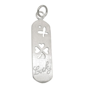 Anhänger, Platte – Silber, matt gebürstet, Lucky – 36x10mm