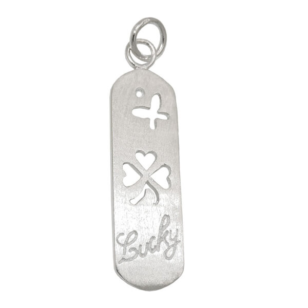 Anhänger, Platte – Silber, matt gebürstet, Lucky – 36x10mm