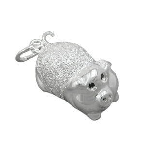Anhänger, Schwein – Silber, Matt/Glänzend, Glasaugen – 22x11mm