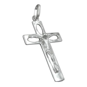 Anhänger, Kreuz mit Jesus – Silber, glänzend – 29x17mm