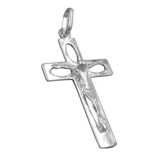 Anhänger, Kreuz mit Jesus – Silber, glänzend – 29x17mm