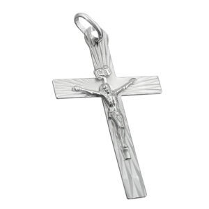 Anhänger, Kreuz mit Jesus – Silber, glänzend – 34x21mm