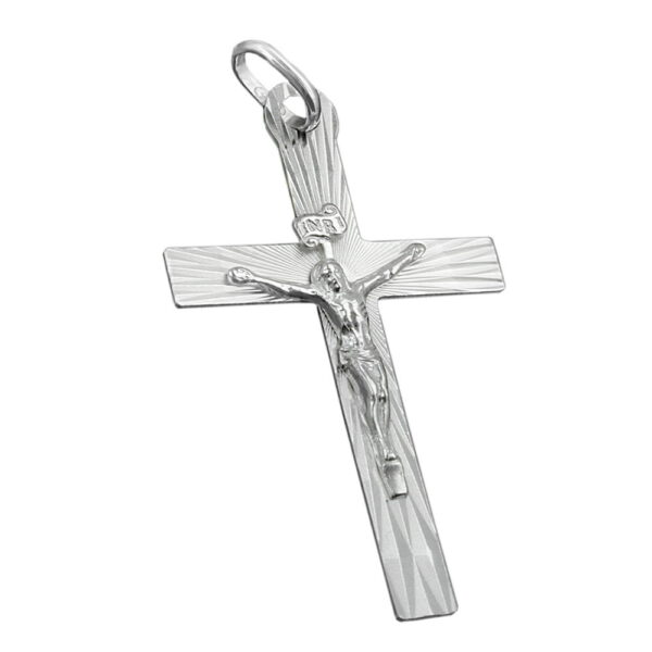 Anhänger, Kreuz mit Jesus – Silber, glänzend – 34x21mm