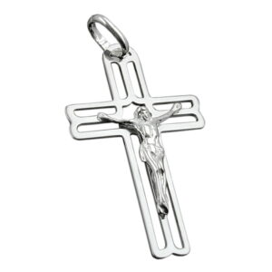 Anhänger, Kreuz mit Jesus – Silber, glänzend – 37x23mm