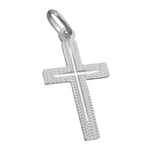 Anhänger, Kreuz – Silber, diamantiert – 23x13mm