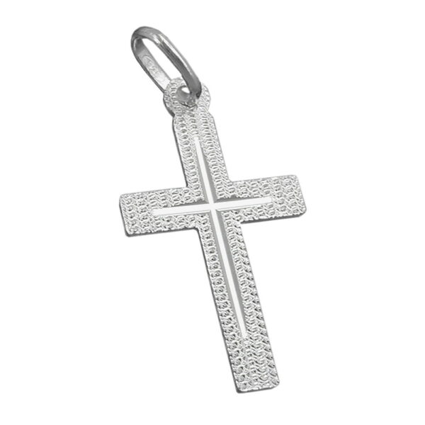 Anhänger, Kreuz – Silber, diamantiert – 23x13mm