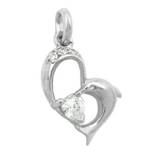Anhänger, Herz Delfin – Silber, Zirkonia – 16x14mm