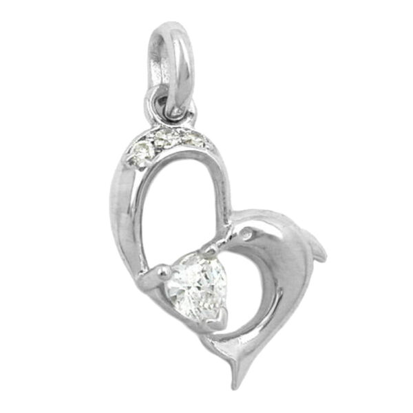 Anhänger, Herz Delfin – Silber, Zirkonia – 16x14mm