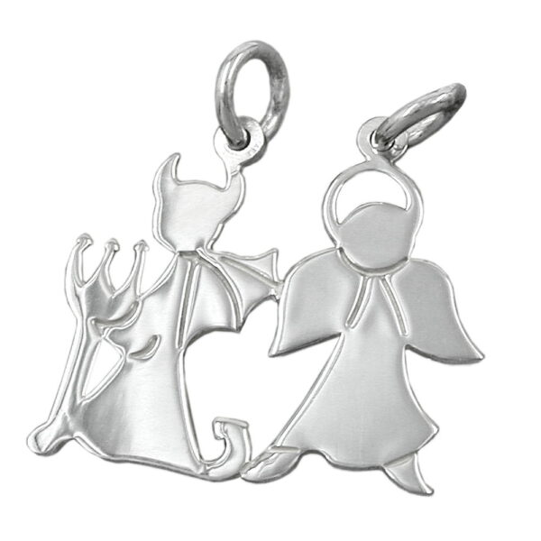 Anhänger, Engel Teufel – Silber, glänzend – 19x20mm