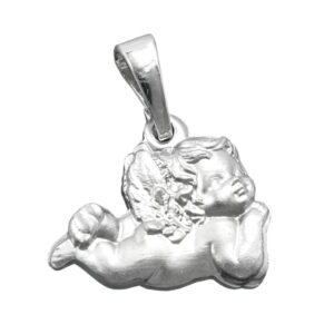 Anhänger, Engel – Silber, matt rhodiniert – 9x13mm