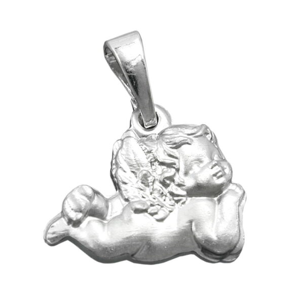 Anhänger, Engel – Silber, matt rhodiniert – 9x13mm