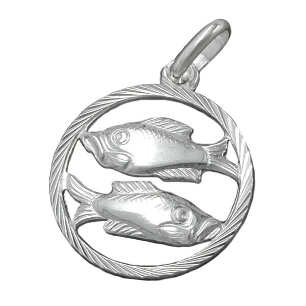 Anhänger, Sternzeichen Fische – Silber 925, diamantiert – 15mm