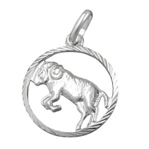 Anhänger, Sternzeichen Widder – Silber, diamantiert – 15mm